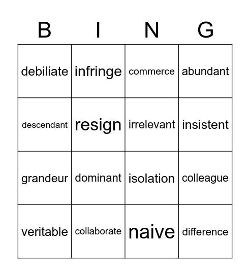 Mrs. Elvir 9th Grade List 10 Bingo Card