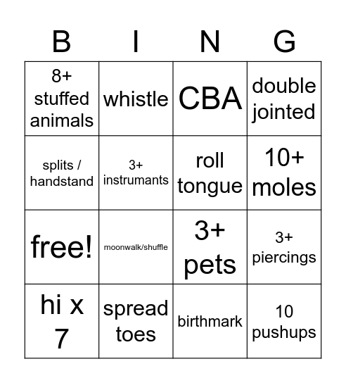 Untitled Bingo Card