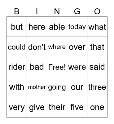 Word Work BINGO! Bingo Card