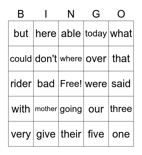 Word Work BINGO! Bingo Card