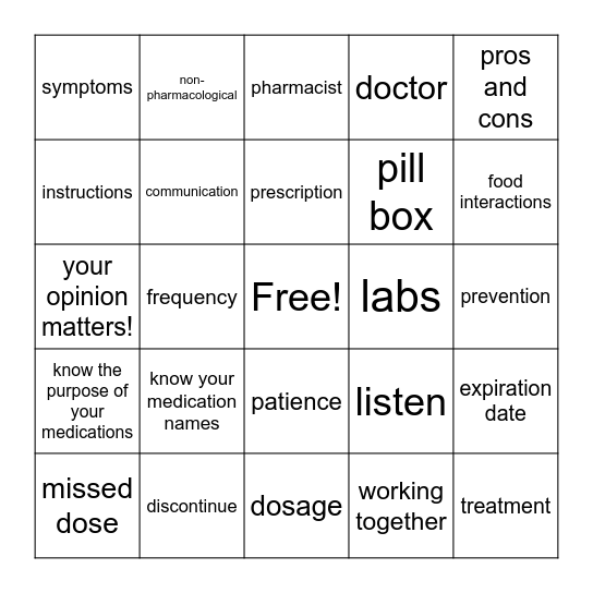 Medication BINGO Card