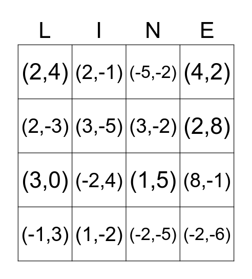 Linear Systems Bingo Card