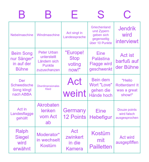 ESC Rotterdam Bullshit Bingo Card