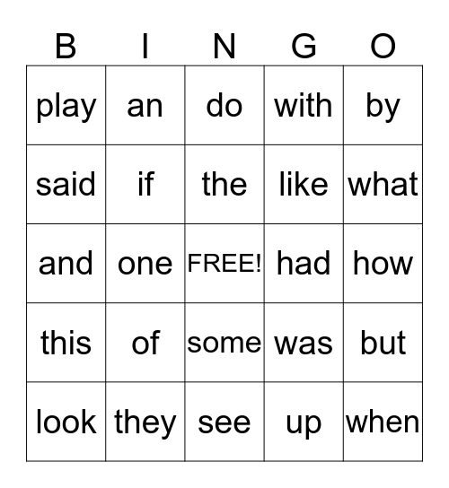 when and one Bingo Card