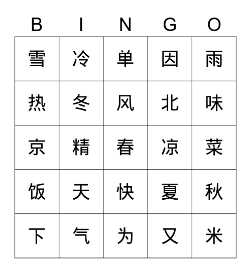 Chapter 9.1 Bingo Card