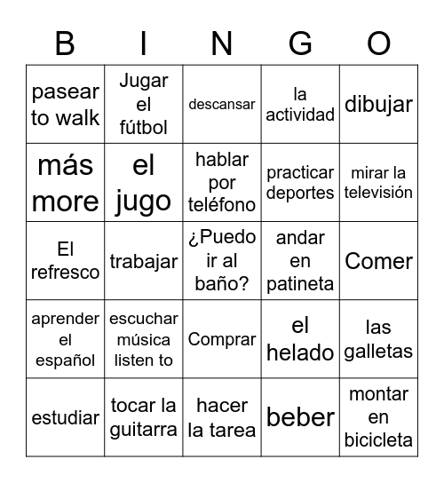 Español 1 Actividades Bingo Card