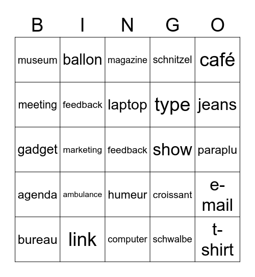 Leenwoorden Bingo Card