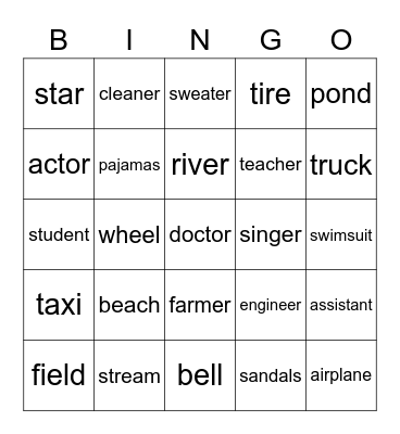 (Liya) Nature, Jobs, Clothes & Transport Bingo Card