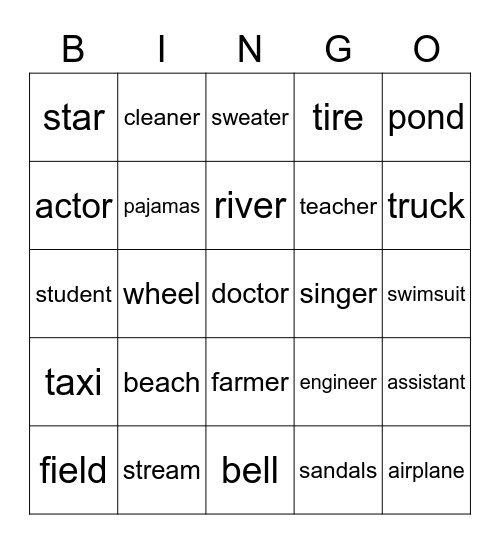 (Liya) Nature, Jobs, Clothes & Transport Bingo Card