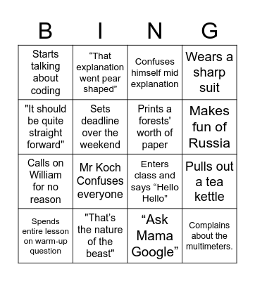 Mr Koch Bingo Card