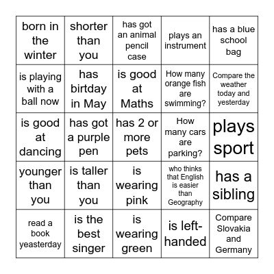 Find someone who ... or Answer... Bingo Card