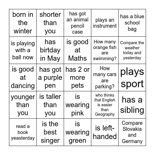 Find someone who ... or Answer... Bingo Card