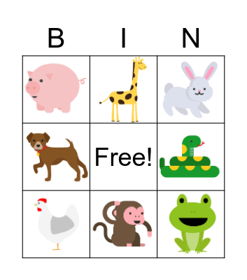 Animal Bingo Card