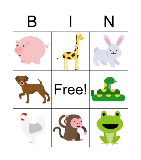 Animal Bingo Card
