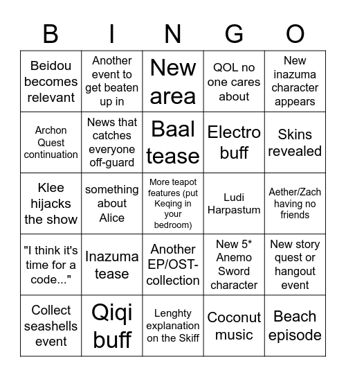 1.6 stream Bingo Card