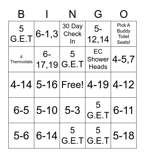 PACK DOWN Bingo Card