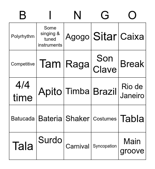 Samba Bingo Card