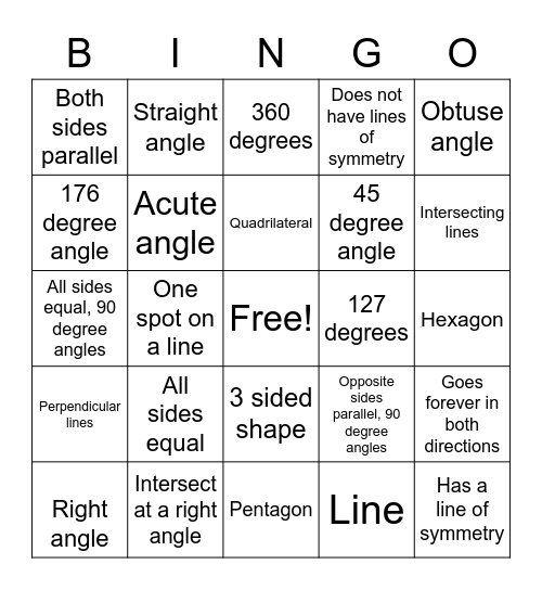 4th grade geometry Bingo Card