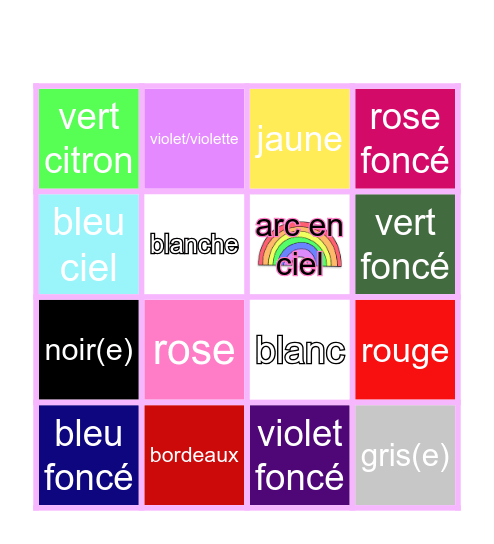 Cles Couleurs Bingo Card