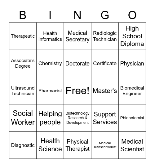 Health Science Bingo Card