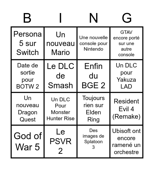 Mon Bingo de l'E3 Bingo Card