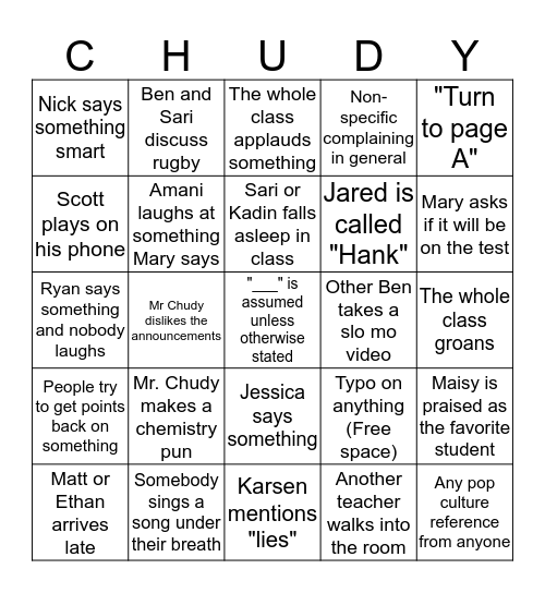 AP Chem 2015 Bingo Card