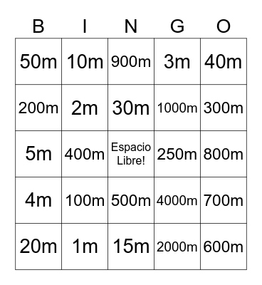 Loteria Metrica Bingo Card