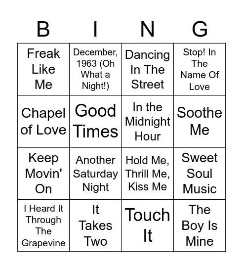 Northern Soul Music Bingo Card