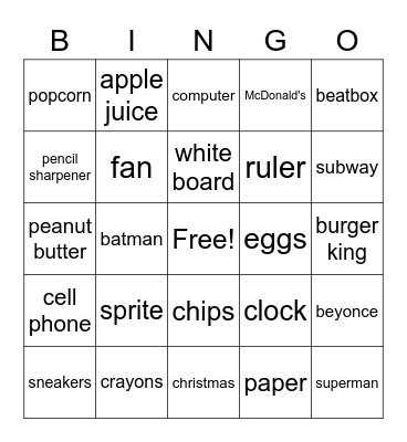 Math Corps bingo Card