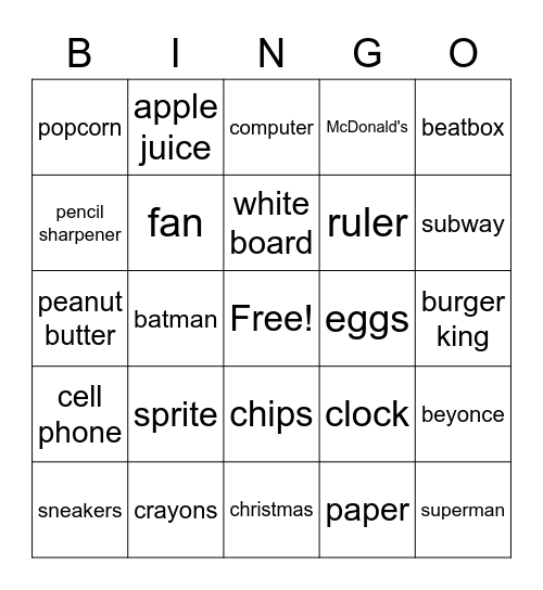 Math Corps bingo Card