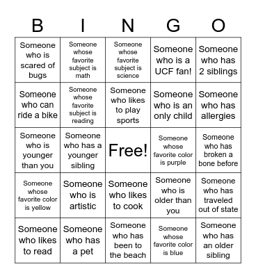 Friendship BINGO Card