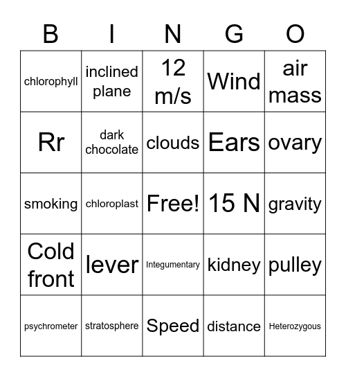 Science Review Part 2 Bingo Card