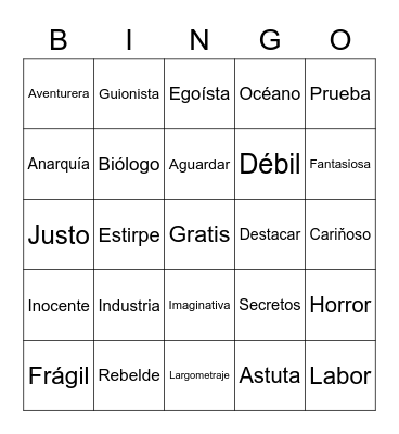 Vocabulario: Laberinto de fauno Bingo Card