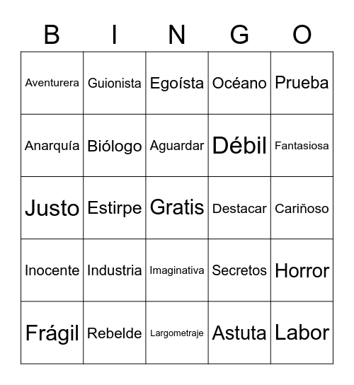 Vocabulario: Laberinto de fauno Bingo Card