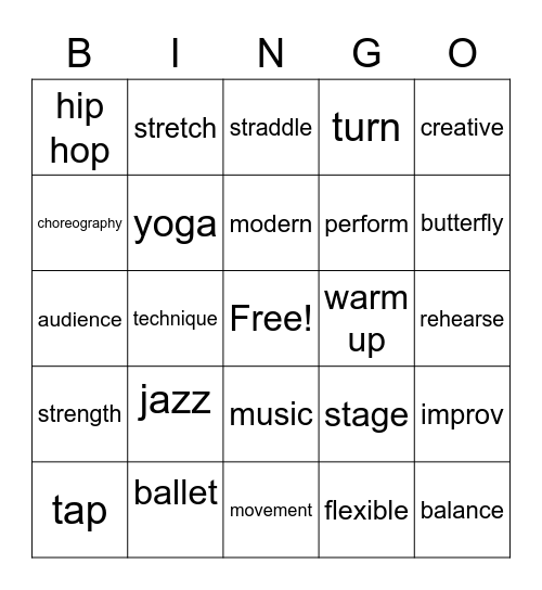 Dance Bingo Card