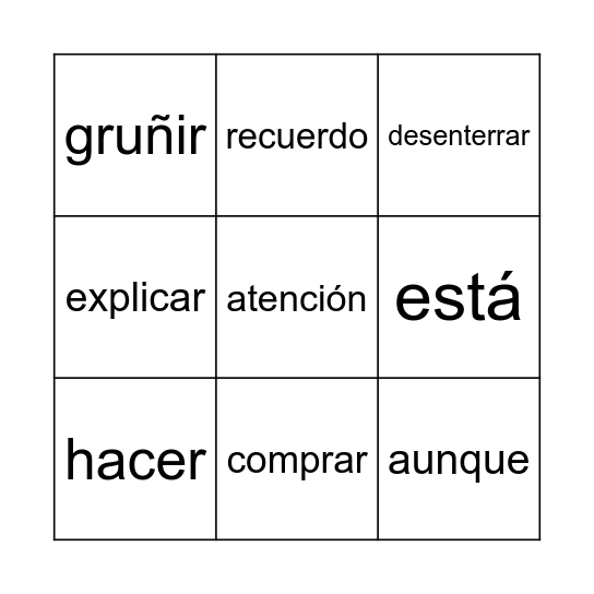 Leccion 27 Bingo Card