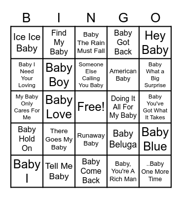 Baby Collins Bingo Card