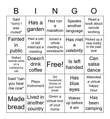 WFH & Icebreaker Bingo Card