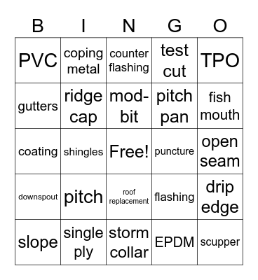 Roofing Bingo Card