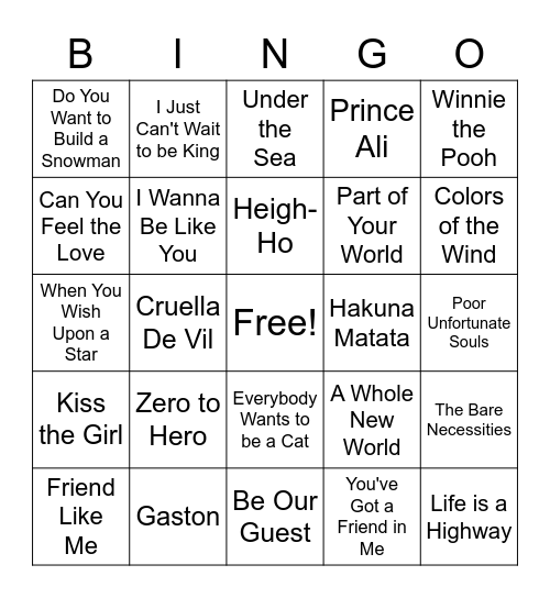 SES Music Bingo Card