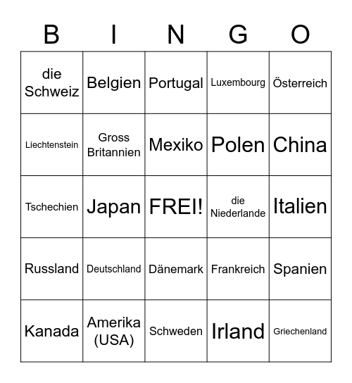 Länder Bingo Card