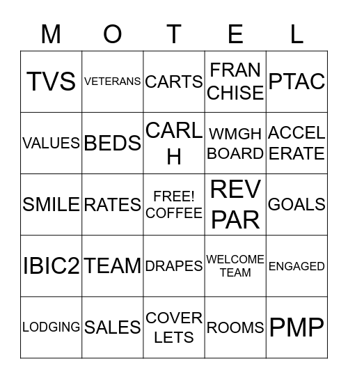 MOTEL 6 BINGO 2 Bingo Card