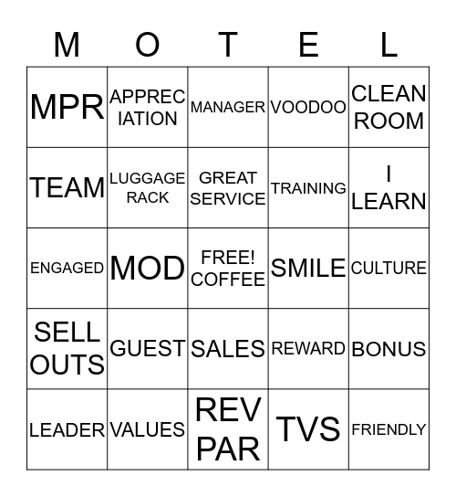 MOTEL 6 BINGO 3 Bingo Card