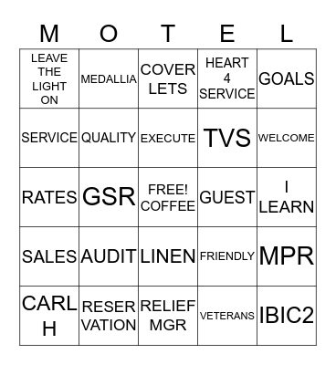 MOTEL 6 BINGO 4 Bingo Card