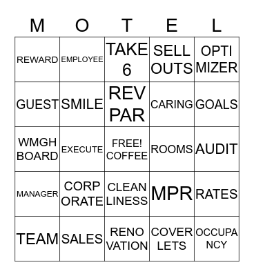 MOTEL 6 BINGO 5 Bingo Card