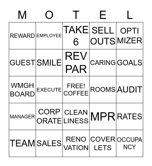 MOTEL 6 BINGO 5 Bingo Card