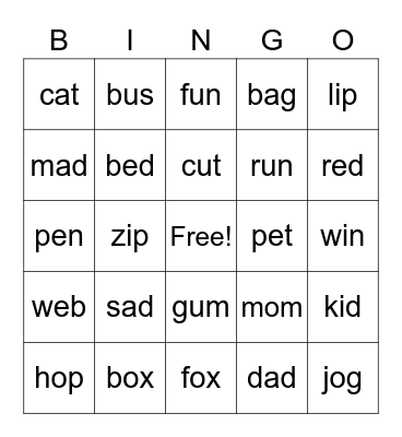 CVC Bingo Card