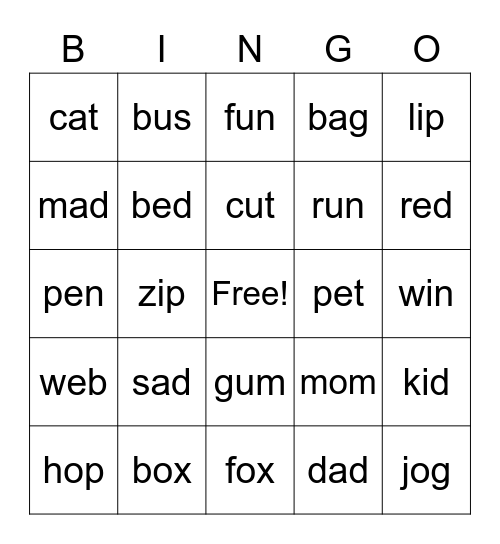 CVC Bingo Card