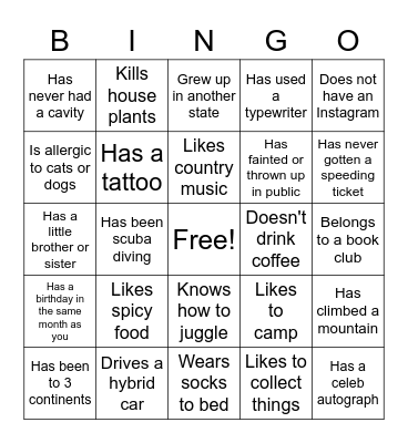 Get to Know Your Co-Worker Bingo Card