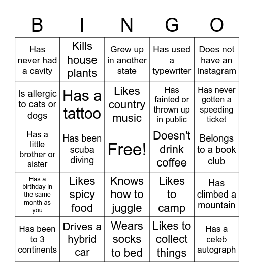 Get to Know Your Co-Worker Bingo Card